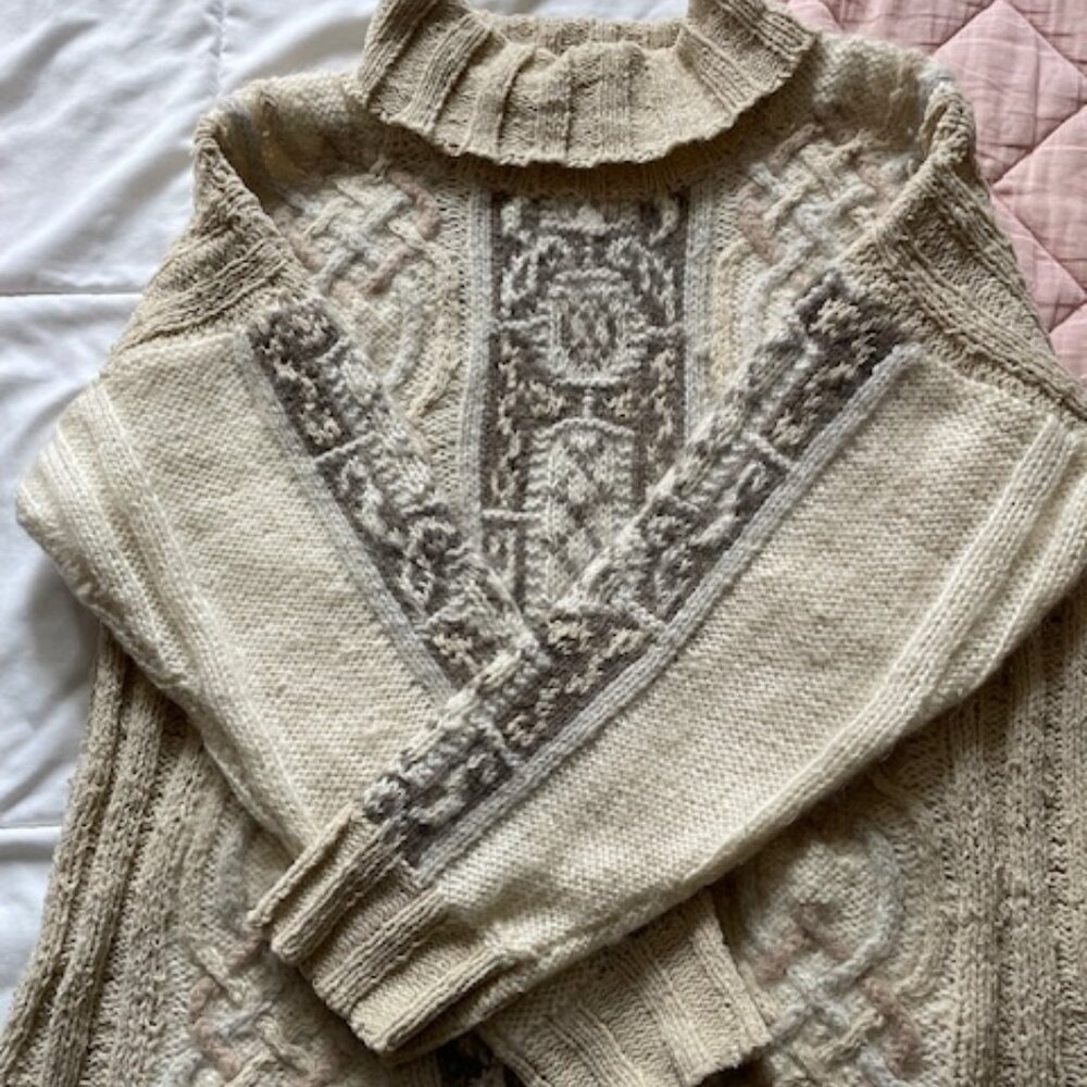 1970s vintage Jennifer & Company sweater, Nordic, cream, tan